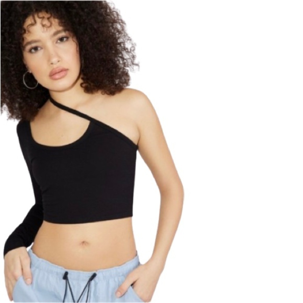 ❤️ 🆕 GARAGE asymmetrical Black Long Sleeve Crop Top size small
